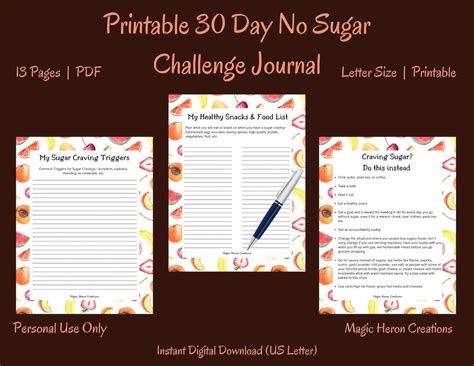 Sugar Detox 30 Day Challenge Printable No Sugar Challenge Journal