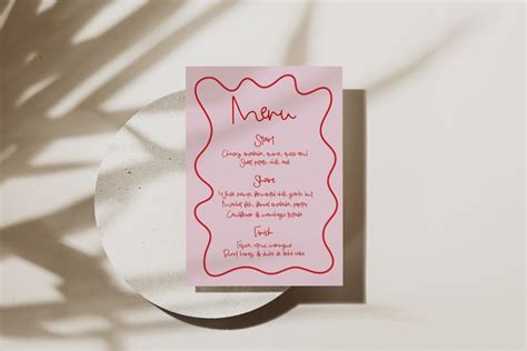 Squiggle Menu Pink Editable Customisable Printable Menu Wedding Menu