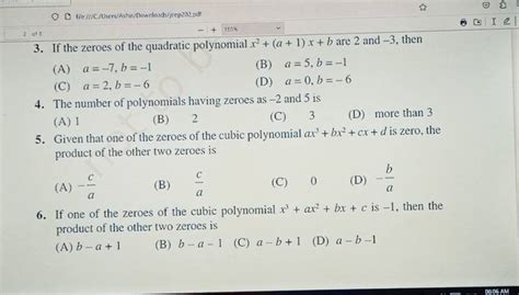 If The Zeroes Of The Quadratic Polynomial X A X B Are And Th