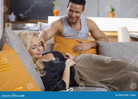 Young Man Caressing Sleeping Girlfriend Stock Image Image Of Attractive American 32813249