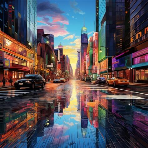 Premium Photo Vibrant Colors Illuminate Modern City Street Backdrop