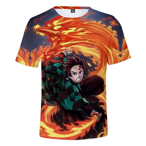 T Shirt Demon Slayer Tanjiro Dragon De Feu