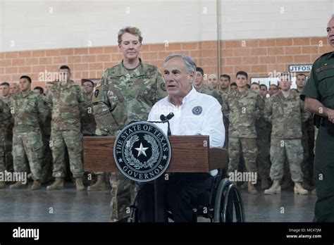 Texas Gov Greg Abbott Speaks To National Guard Troops At The National Guard Armory In Far South