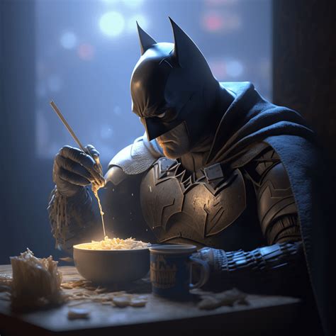 Prompts Batman Eating Noodles Cinematic Lighting High Resolution 3d