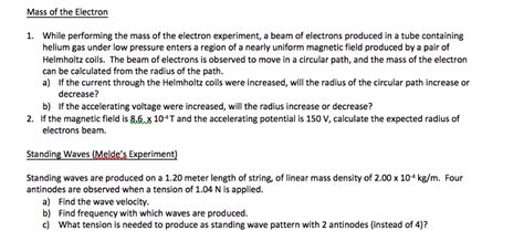 Solved Mass of the Electron While performing the mass of the | Chegg.com