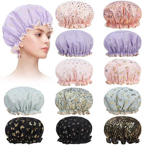 Xunhewi Shower Cap12 Pack Women Shower Caps Reusable Hair