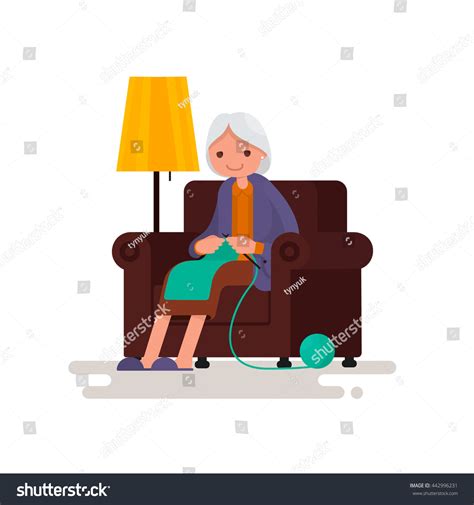 Grandmother Knits Sitting Chair Vector Illustration Stock Vector