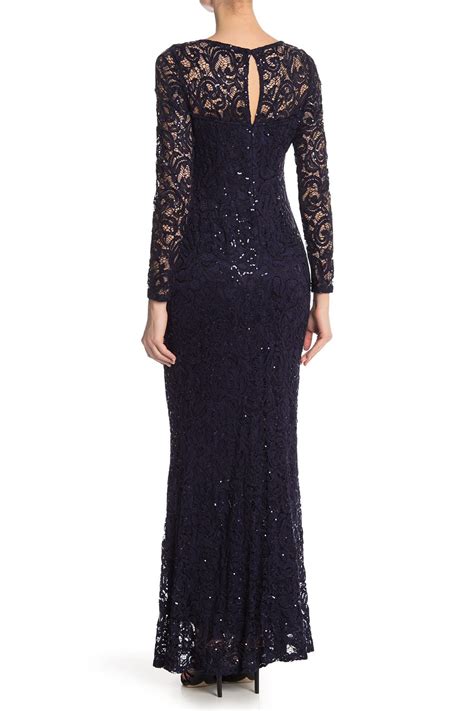 Marina Sequin Lace Long Sleeve Gown Nordstrom Rack