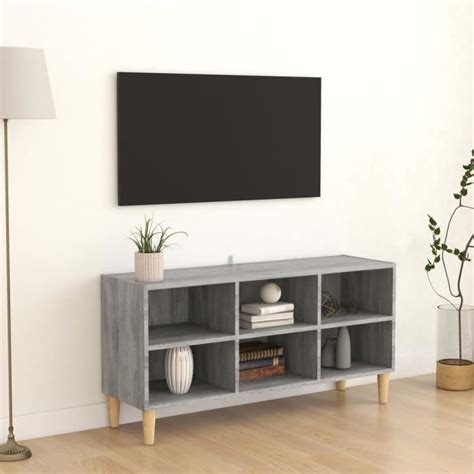 VidaXL Meuble TV Avec Pieds En Bois Massif Sonoma Gris 103 5x30x50 Cm