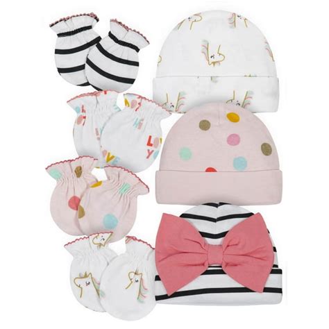 Gerber Gerber Baby Girl Organic Caps And Mittens Bundle 7 Piece Set