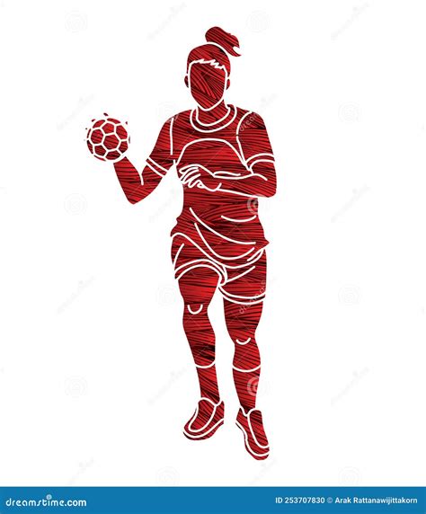 Handball Sport Woman Player Action Cartoon Graphic Vector Stock Vector