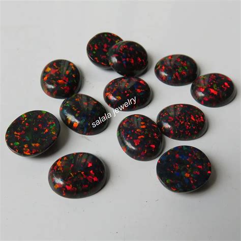 Pcs Lot X Mm Oval Fire Opal Op Black Opal Synthetic Oval