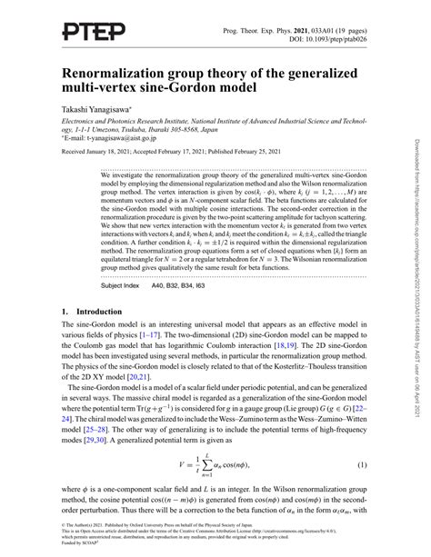 PDF Renormalization Group Theory Of Generalized Multi Vertex Sine