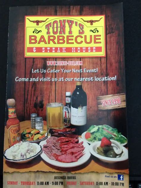 Menu At Tonys Bbq And Steakhouse Channelview Sheldon Rd