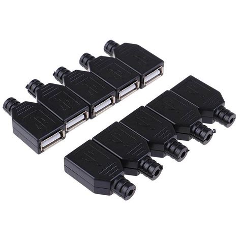 10pcs Type A Female Usb 4 Pin Plug Socket Connector With Black Plastic Cover Hjsryhry Thaipick