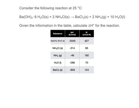 Solved Consider The Following Reaction At 25 C Ba OH 28 Chegg