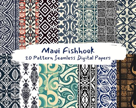 Maui Fishhook Pattern Seamless Digital Papers Printable Scrapbook Paper