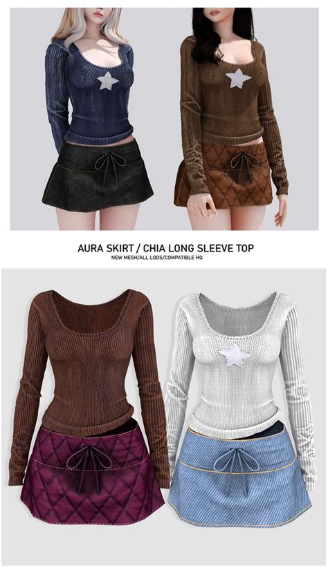 Chia Long Sleeve Top Aura Skirt Babyetears In 2024 Sims 4