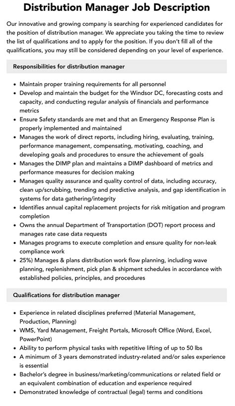 Roles And Responsibilities Of Distribution Manager