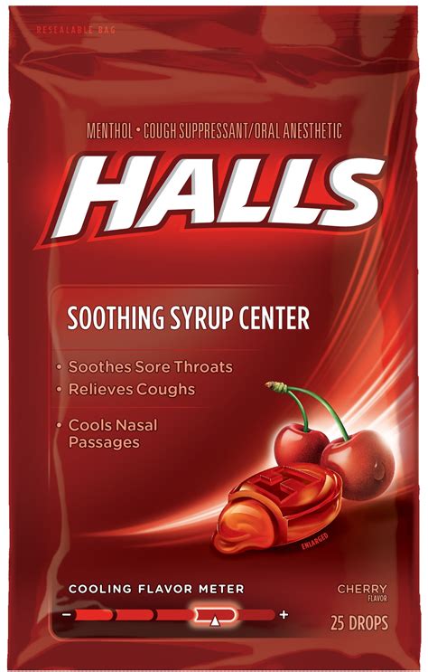 Halls Menthol Drops Cough Suppressantoral Anesthetic Cherry 25 Ct