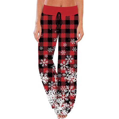 Qcmgmg Christmas Pajama Pants Wide Leg Buffalo Plaid Snowflake Comfy