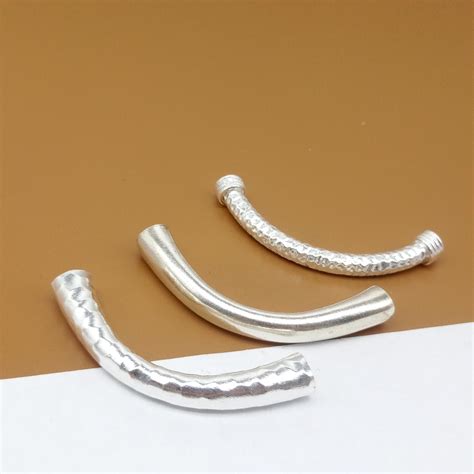 Sterling Silver Plain Curve Tube Bead 925 Silver Curved Tube Etsy