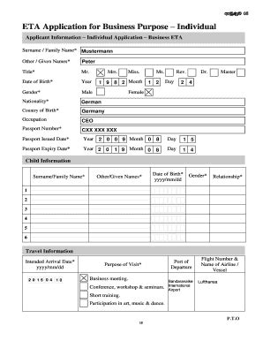 Fillable Online ETA Application For Business Purpose Individual Mein