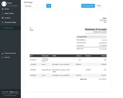 Zoho Inventory Customer Portal Functions