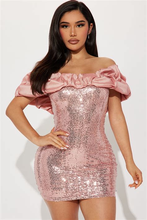 Lydia Sequin Mini Dress Rose Gold Fashion Nova