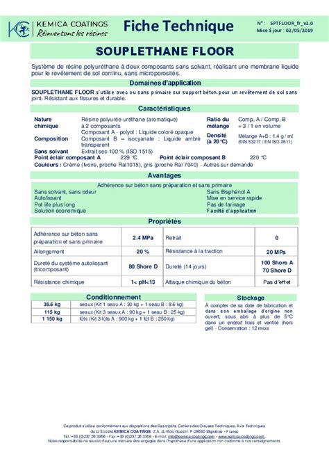 Pdf Fiche Technique Souplethane Floor Kemica Coatings