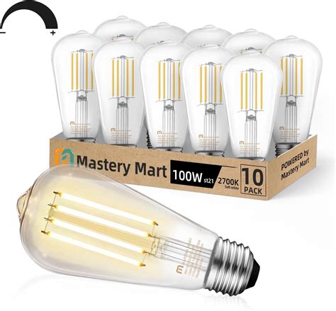 Mastery Mart Vintage Dimmable LED Edison Light Bulbs ST21 9W 100 Watt