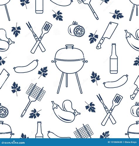 Seamless Pattern With Grill Barbecue Tools Bbq Stock Vector