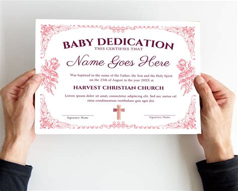 Baby Dedication Certificate Template Child Dedication Certificate Pink