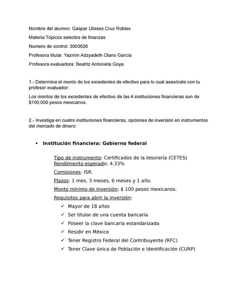 Evidencia Una Tarea Nombre Del Alumno Gaspar Ulisses Cruz Robles