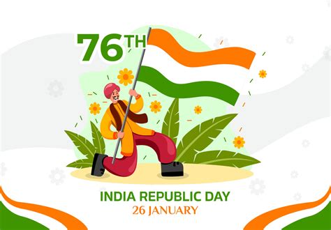 Republic Day Celebration Banner Template Indian Man Waving Flag