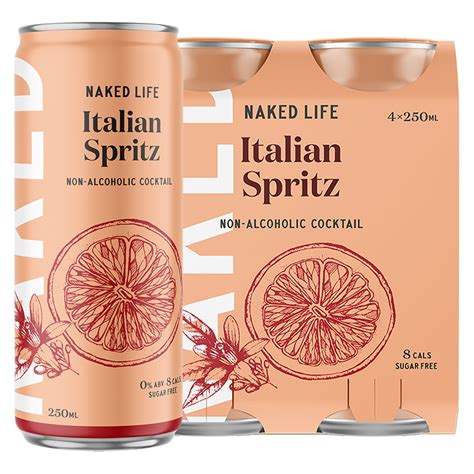 Naked Life Non Alcoholic Cocktail Italian Spritz 4 Pack X 250ml Cans Naked Life Non