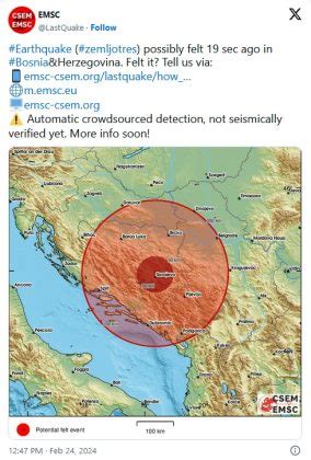 Novi Zemljotres U Bih Kratko Ali Sna No Podrhtavanje Tla Osjetilo Se