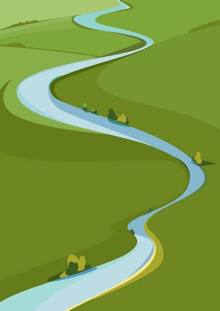 Premium Vector Landscape With River And Green Meadows