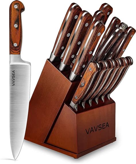 Vavsea Knife Block Set 16 Pieces Kitchen Knife Set With Block Stainless Steel