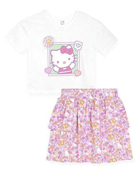 Hello Kitty Girls 2 Piece T Shirt And Skirt Set Pink 12