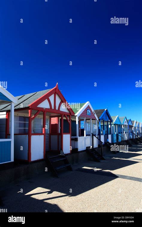 Colourful Wooden Beach Huts On The Promenade Southwold Town Suffolk