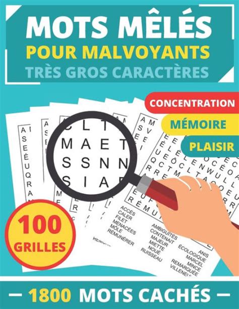 MOTS MÊLÉS POUR MALVOYANTS Très gros caractères 1800 mots cachés Jeu