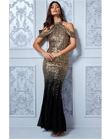 Goddiva Cut Out Sequin And Chiffon Maxi Dress Lyst