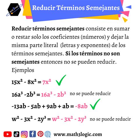 Suma Y Resta De Monomios Reducir T Rminos Semejantes De Forma