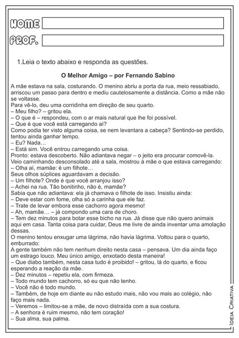 Crônicas Curtas Com Interpretação E Gabarito 7 Ano