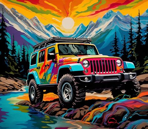 Premium Ai Image Brightly Colored Jeep Driving On Rocky Road With