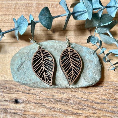 Acadia Modern Wooden Leaf Earrings Boho Dangle Earrings Botanical T