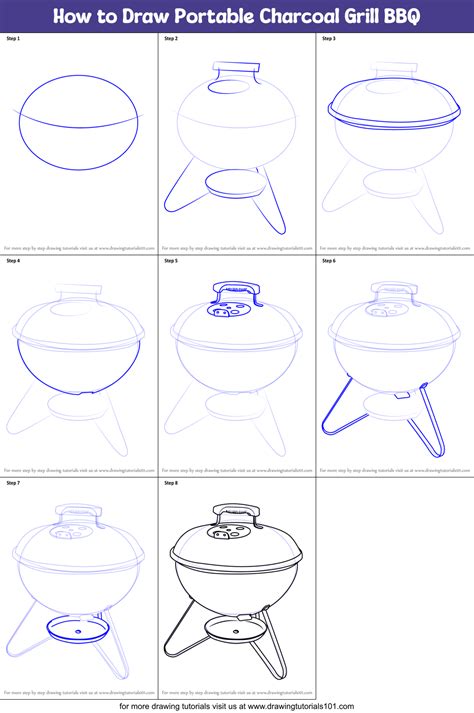 How To Draw Portable Charcoal Grill BBQ Printable Step By Step Drawing