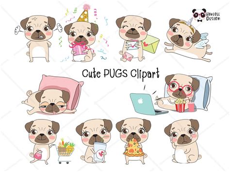 Cute PUG kawaii PUG Clipart Instant Download PNG File 300 - Etsy