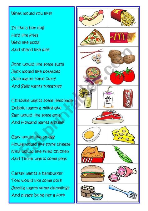 Food Poemwhat Would You Like Esl Worksheet By Navillus